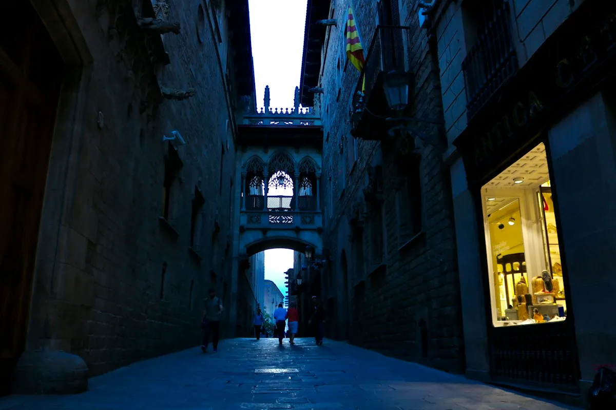 Carrer del Bisbe bridge in the Gothic Quarter of Barcelona