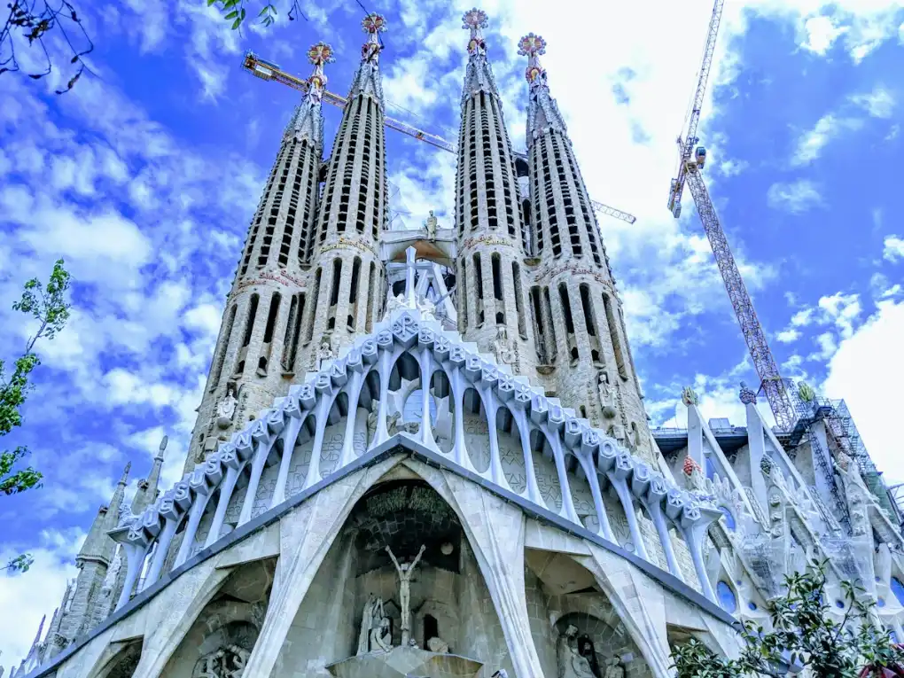 Sagrada Família basilica towers in Barcelona on a sunny day