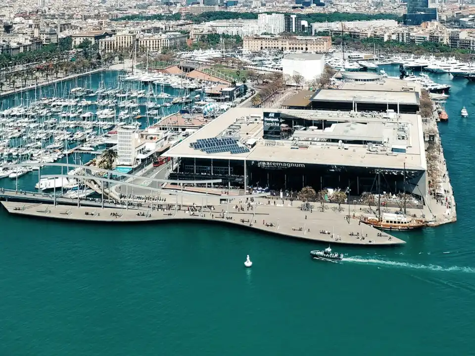 Port Vell and Barceloneta from above, a popular area for where to stay in Barcelona before a cruise